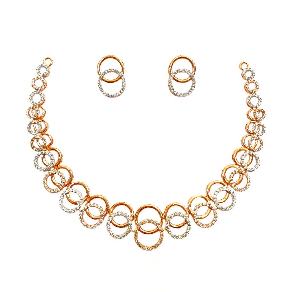 18K Rose Gold Designer Diamond Necklace Set MGA - DN001