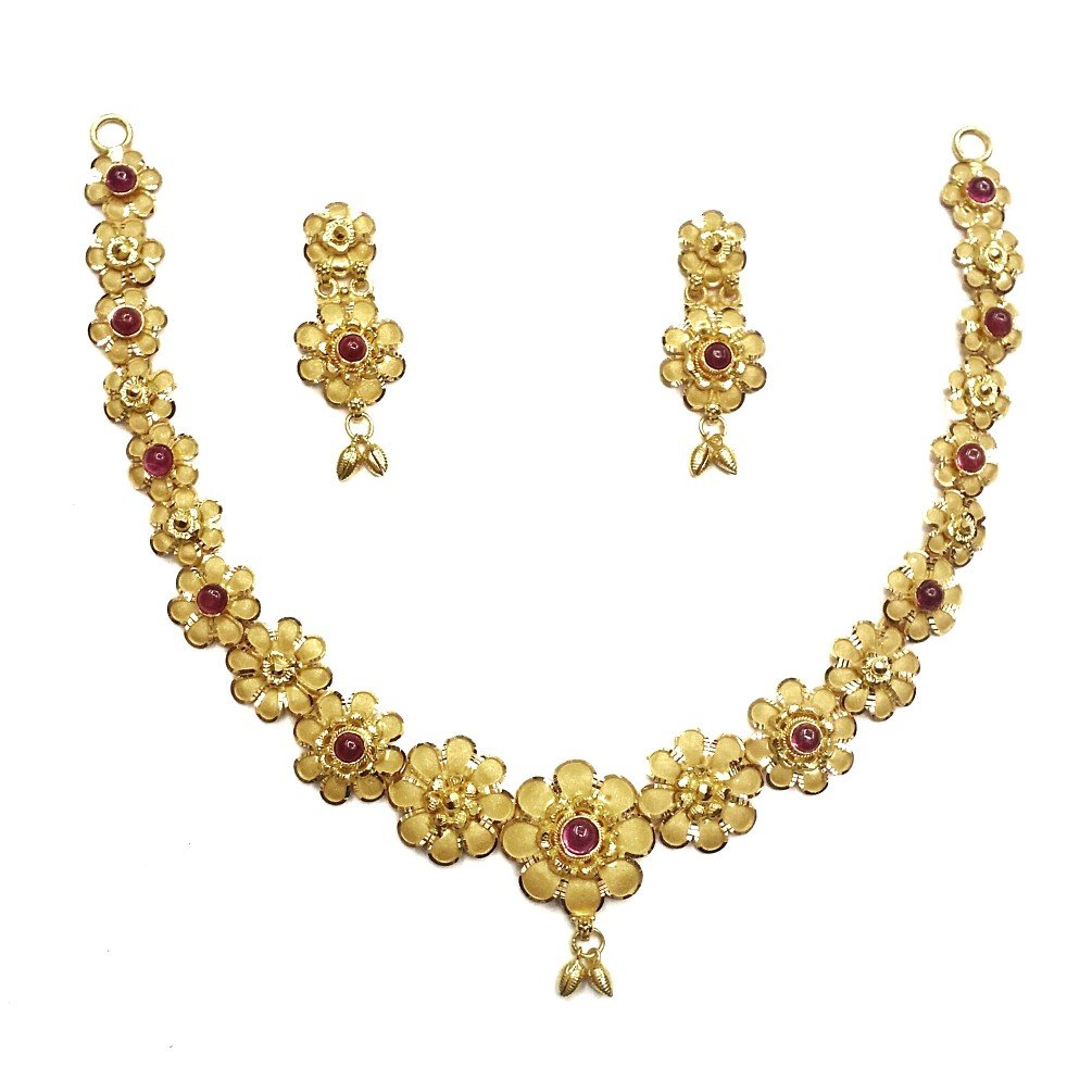 916 Gold Multi Flowers Necklace Set...