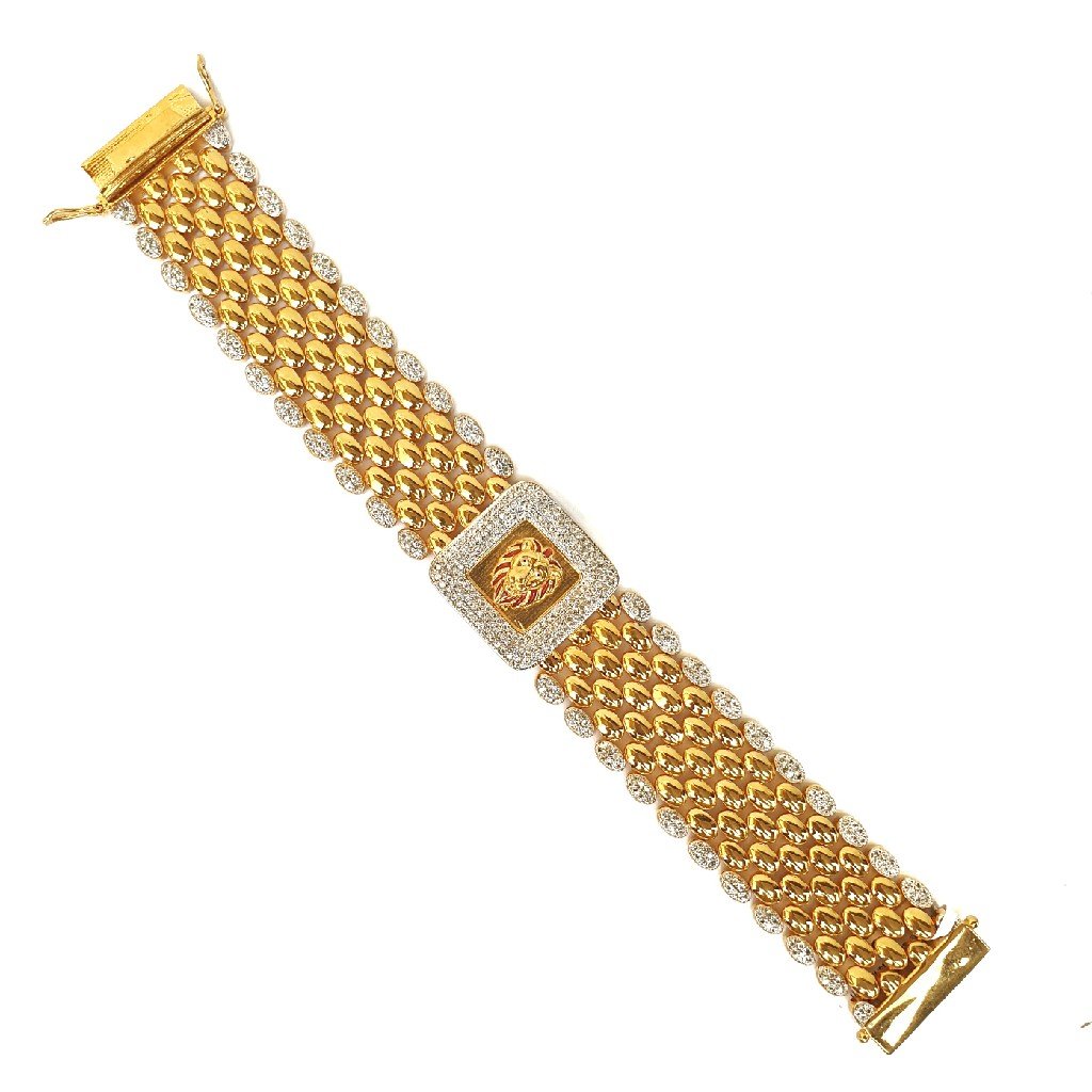 One gram gold forming lion diamond gents bracelet mga - bre0020