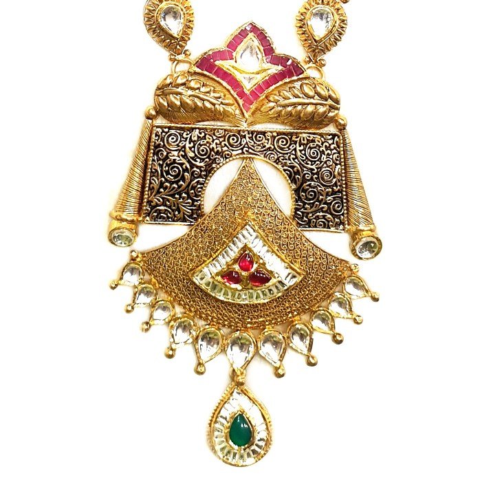 22k Gold Antique Rajwadi Necklace With Jummar Buti MGA - GLS086