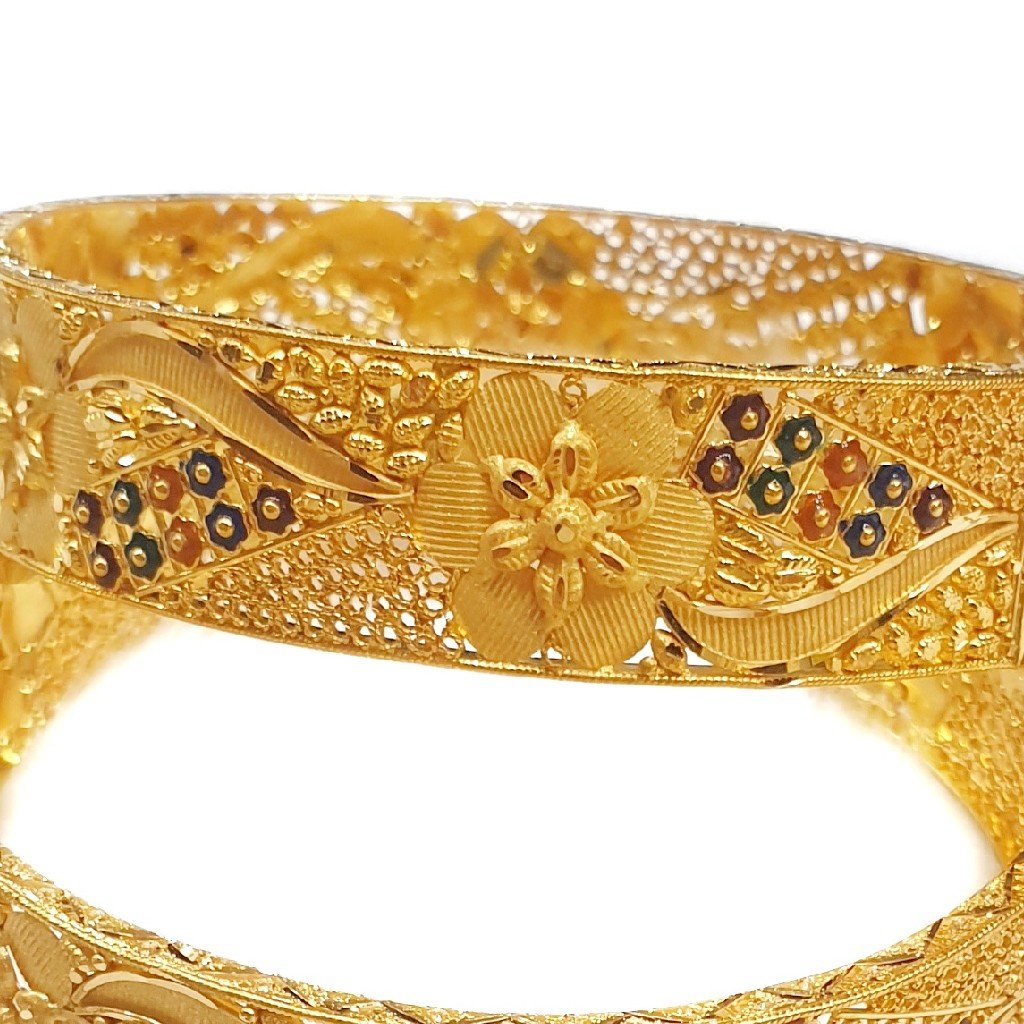 916 Gold Kalkatti Meenakari Flower Shape Kada Bangles MGA - GP073