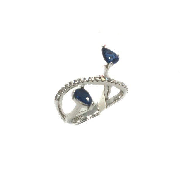 925 Sterling Silver CZ Diamond Cut Blue Stone Ring MGA - LRS0140