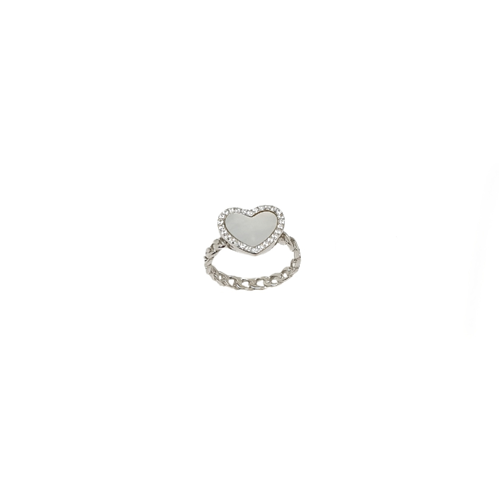 MOP Heart Diamond Ring In 925 Sterl...