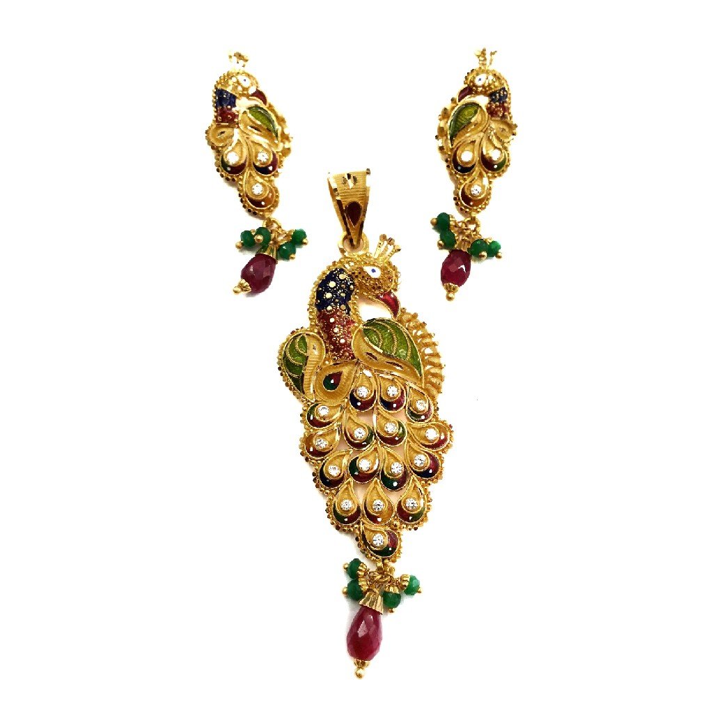 22kt Gold Meenakari Peacock Pendant...