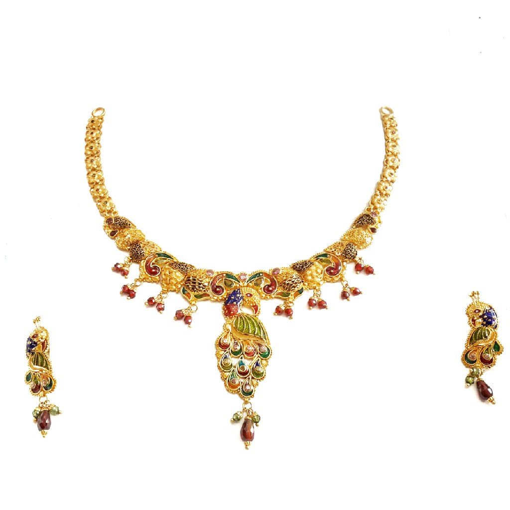 22k Gold Meenakari Peacock Necklace...