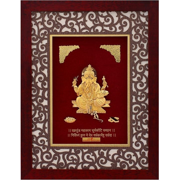 Ganeshji frame in 24k gold leaf mga...