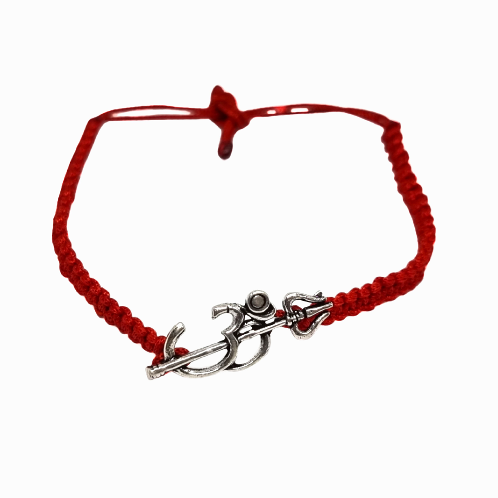 Om With Trishul Red Thread Rakhi In 925 Silver