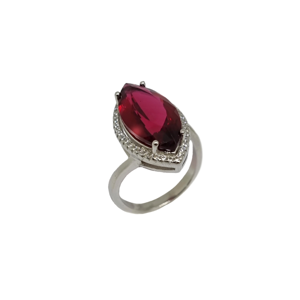 925 Sterling Silver Almond Cut Stone Ring MGA - LRS4580