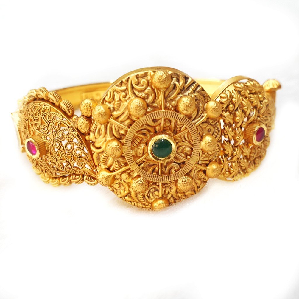 22k Gold Antique Kada Bangles MGA -...