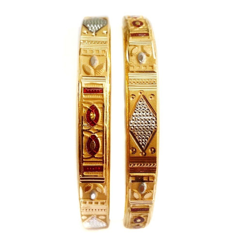 22k Gold Red Enamel Kadli Bangles M...