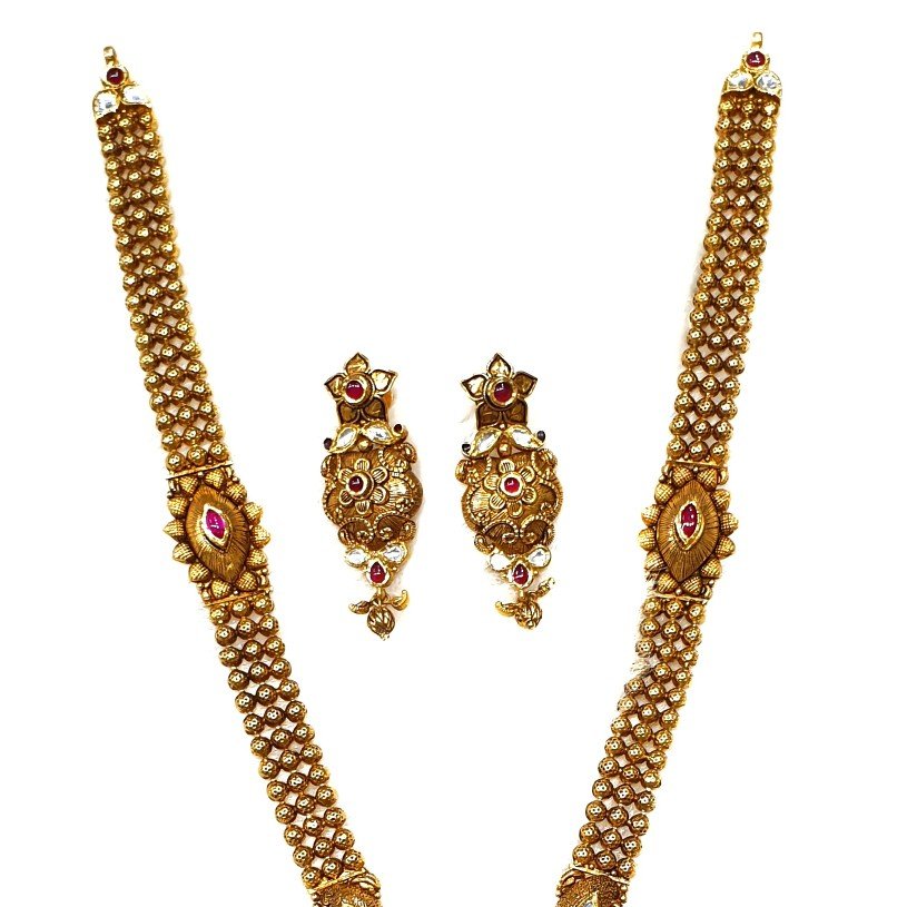 22k Gold Antique Oxidised Designer Necklace Set MGA - GLS075