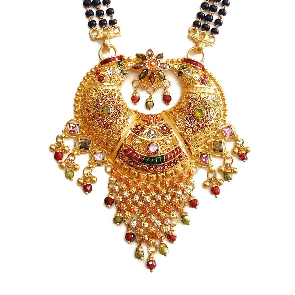 916 Gold Kalkatti 3 Line Mangalsutra With Earrings MGA - GM021