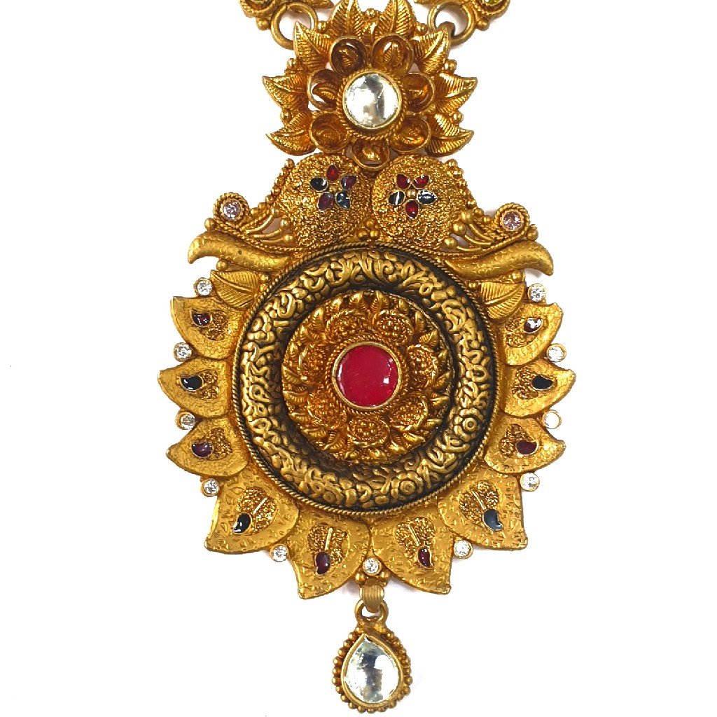 1 gram gold forming antique necklace set mga - gfn0032