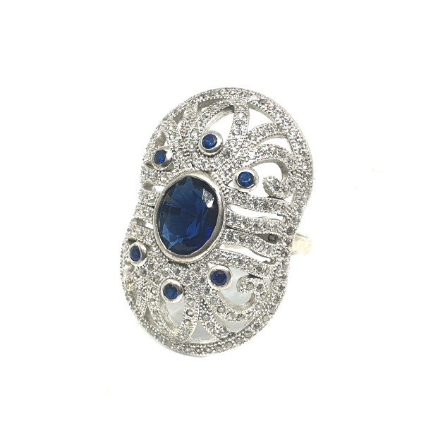 925 Sterling Silver Dark Blue Stone...