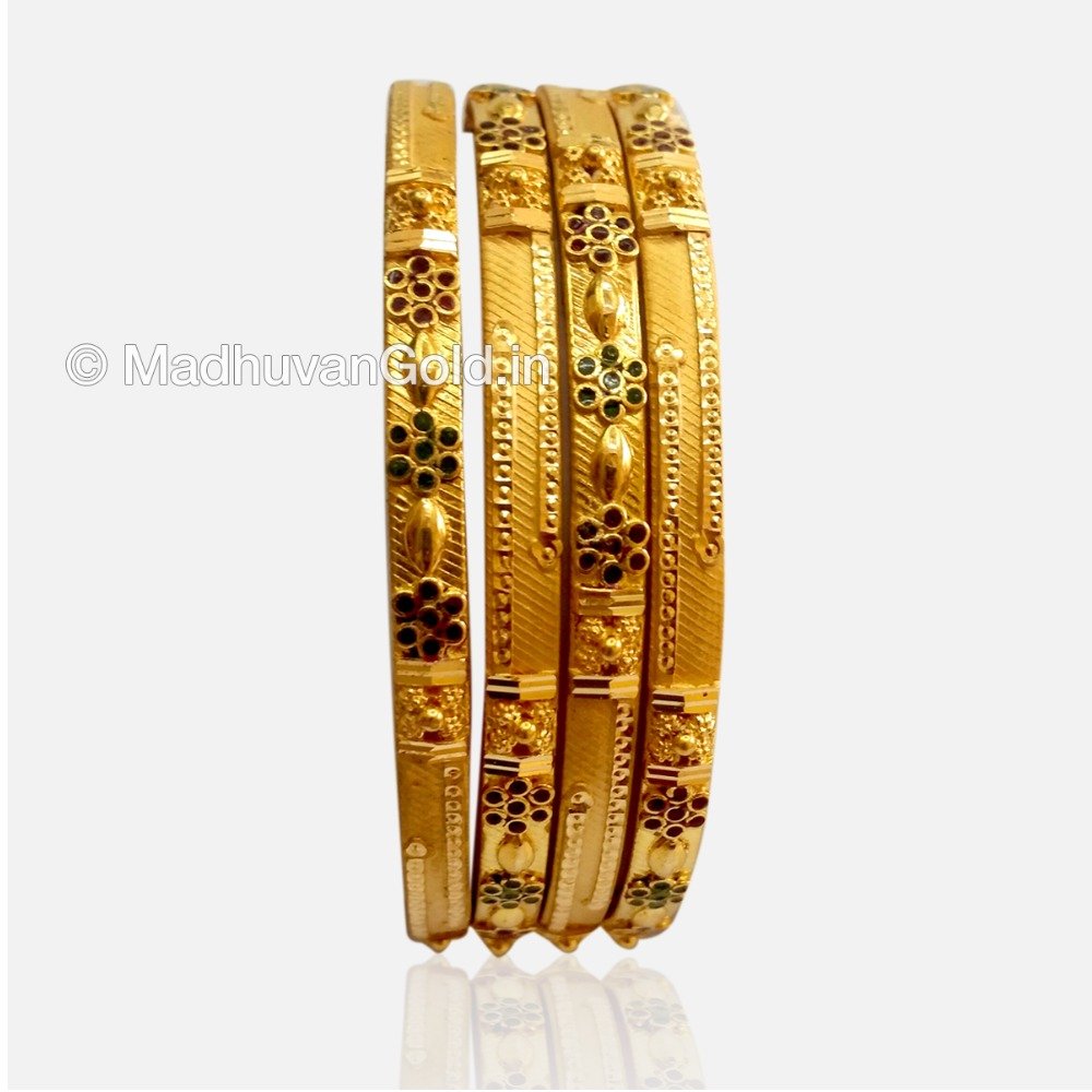 22K Gold Modern Kada Bangles 4 Set