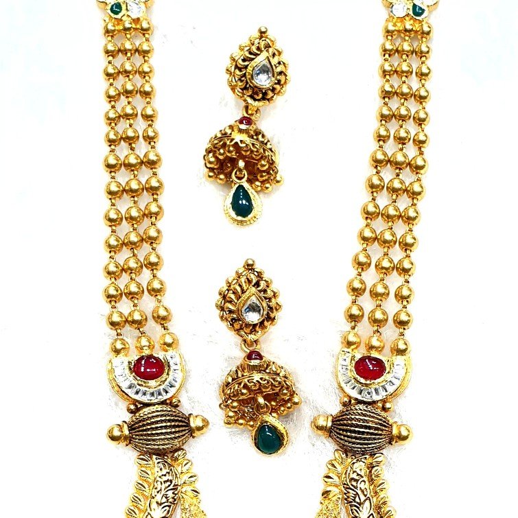 22k gold antique long necklace set mga - gn0055