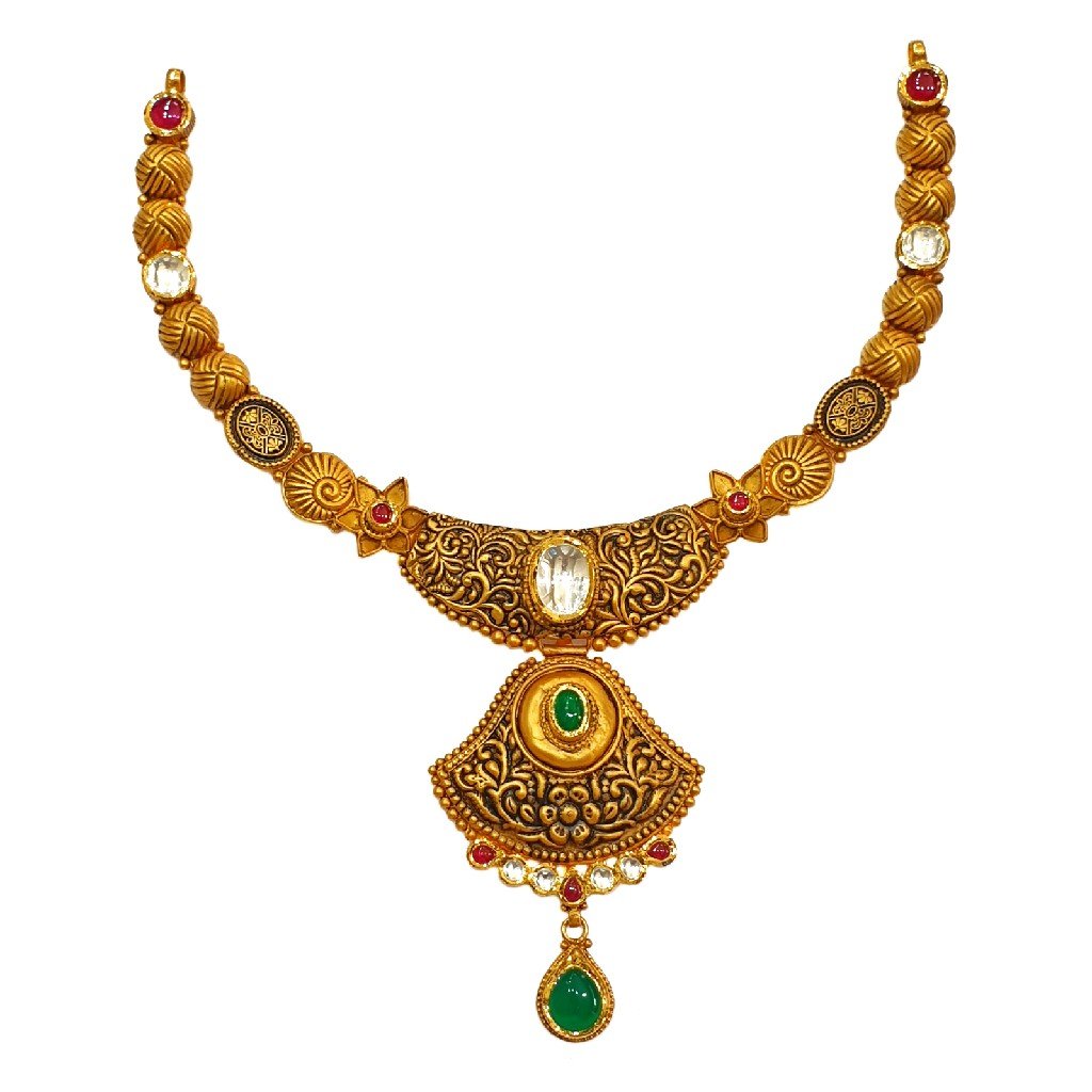 22K Gold Antique Designer Necklace Set MGA - GN0090