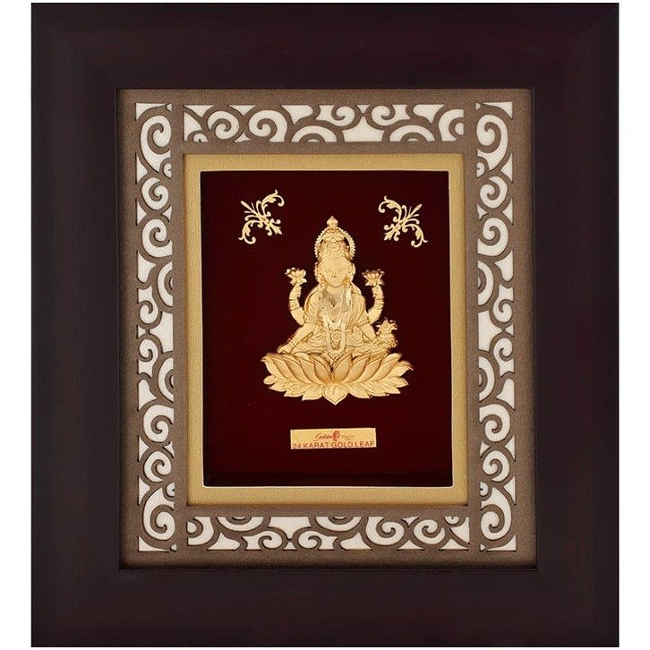Laxmiji carving frame in 24k gold m...