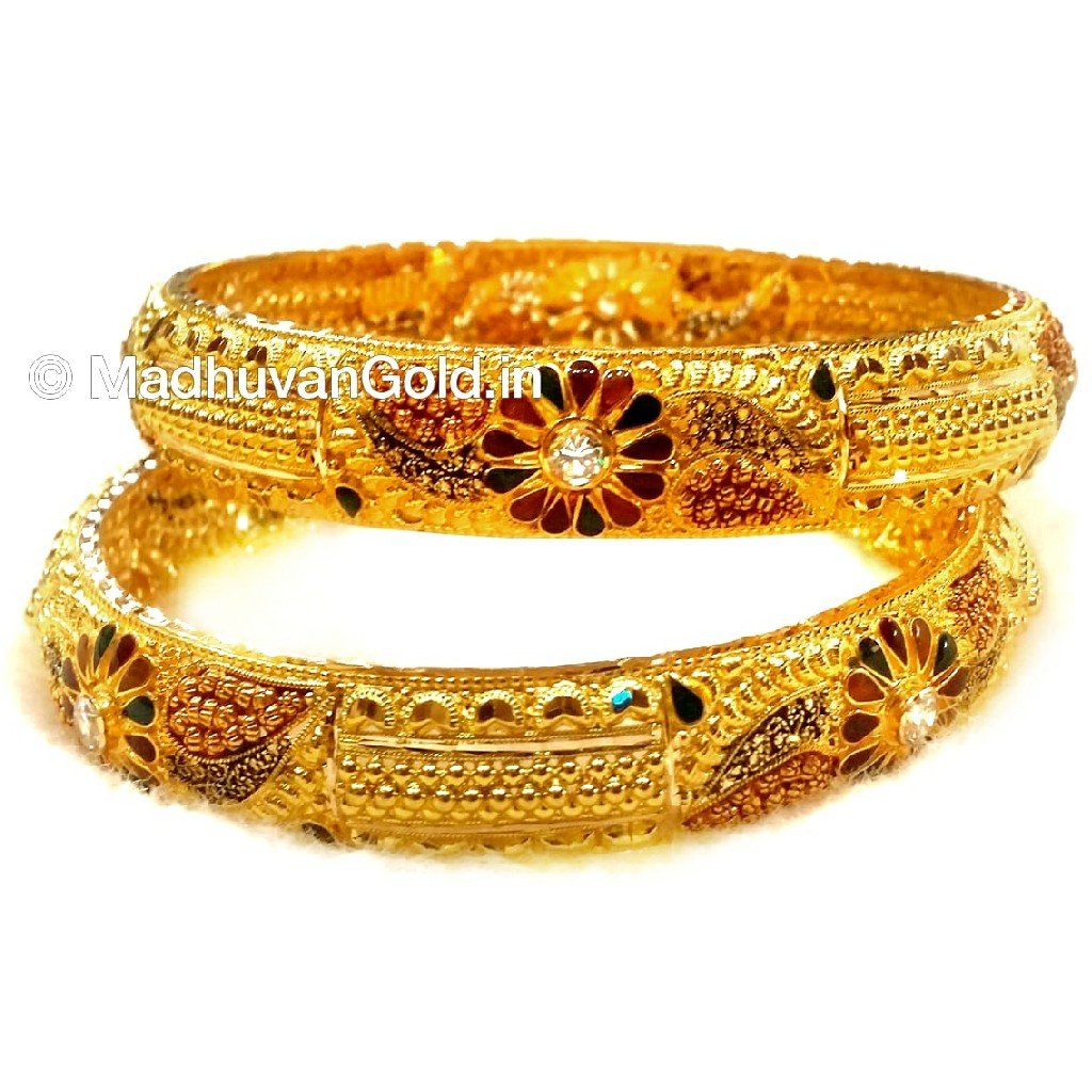 22k gold rajawadi meenakari flower shape kada bangles mga - gp030