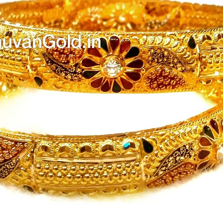 22k gold rajawadi meenakari flower shape kada bangles mga - gp030